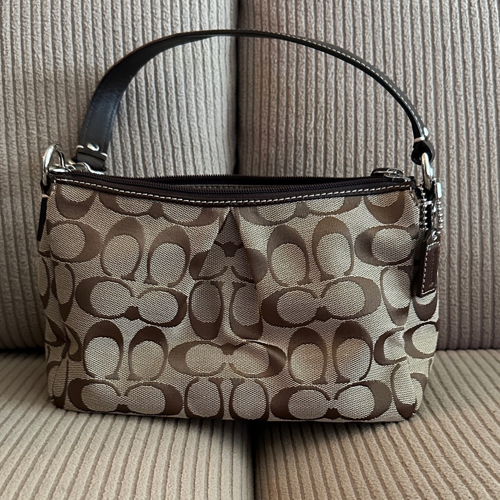 Coach Tan and Brown Signature Shoulder Bag